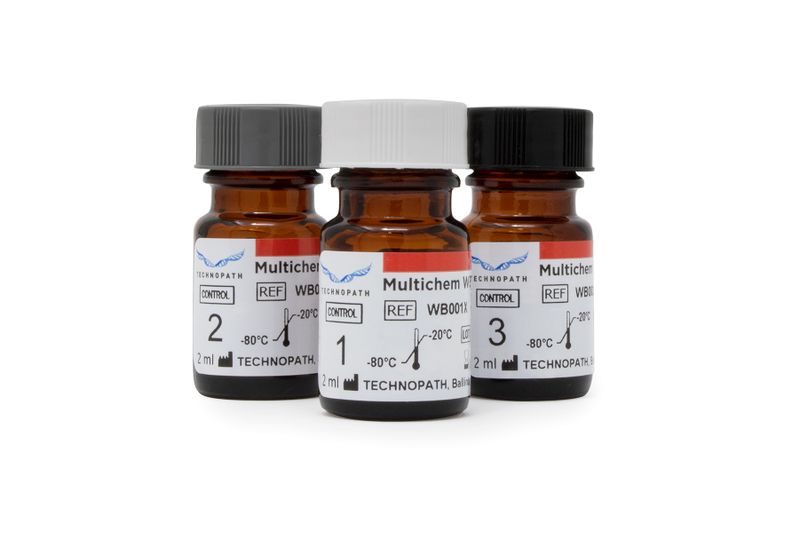 Multichem WBT vials level one, level two and level three